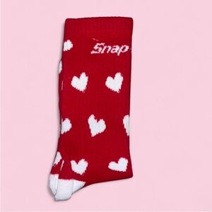 NWT Snap-On Red Socks with White Heart Pattern
